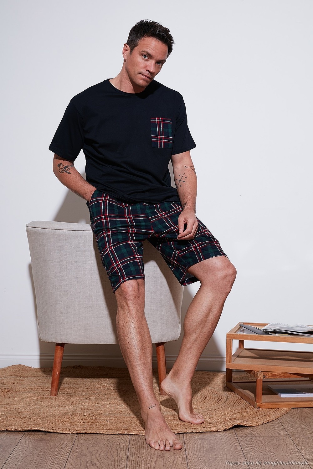 Buratti Kareli Regular Fit Pamuklu Bisiklet Yaka Kısa Kollu Şortlu Pijama Takımı Erkek Pijama Takımı 6572020 görsel 2
