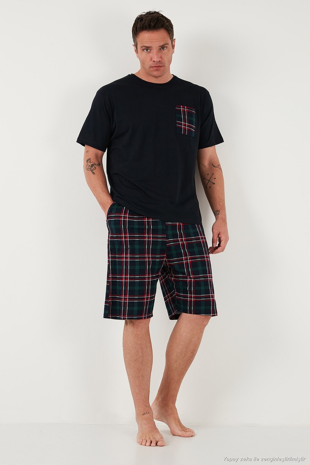 Buratti Kareli Regular Fit Pamuklu Bisiklet Yaka Kısa Kollu Şortlu Pijama Takımı Erkek Pijama Takımı 6572020 görsel 3