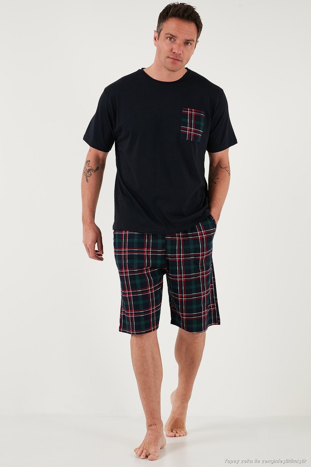 Buratti Kareli Regular Fit Pamuklu Bisiklet Yaka Kısa Kollu Şortlu Pijama Takımı Erkek Pijama Takımı 6572020 görsel 6