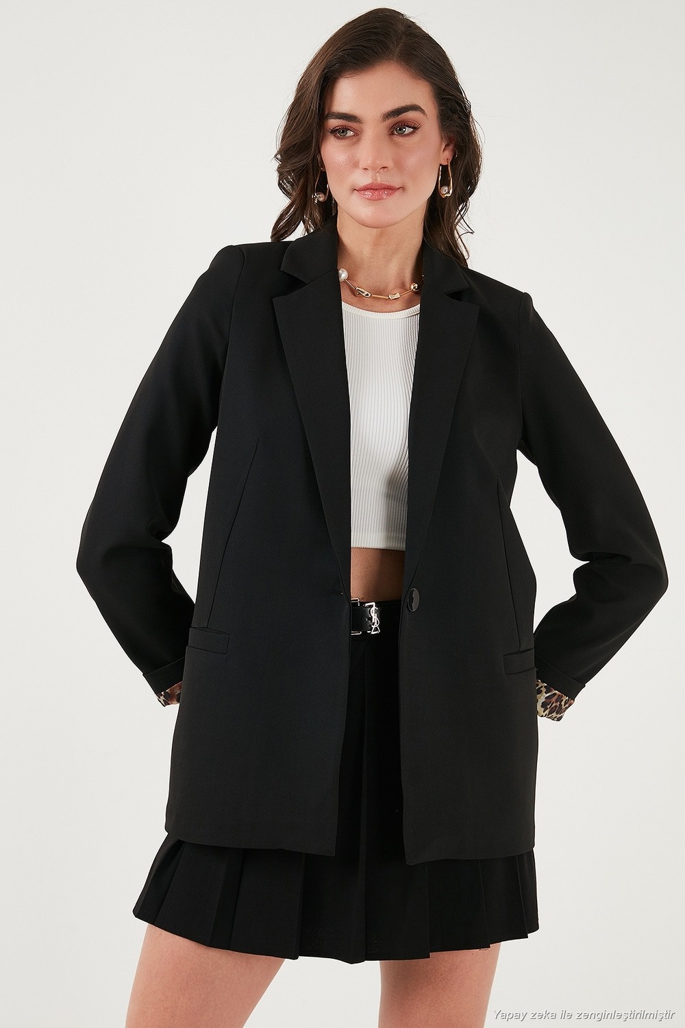 Lela Kadın Blazer Ceket Standart Fit Lacivert Mono Yaka Desenli Astar Detaylı Polyester 6524003 görsel 2