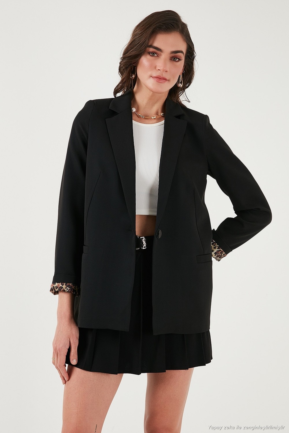 Lela Kadın Blazer Ceket Standart Fit Lacivert Mono Yaka Desenli Astar Detaylı Polyester 6524003 görsel 4