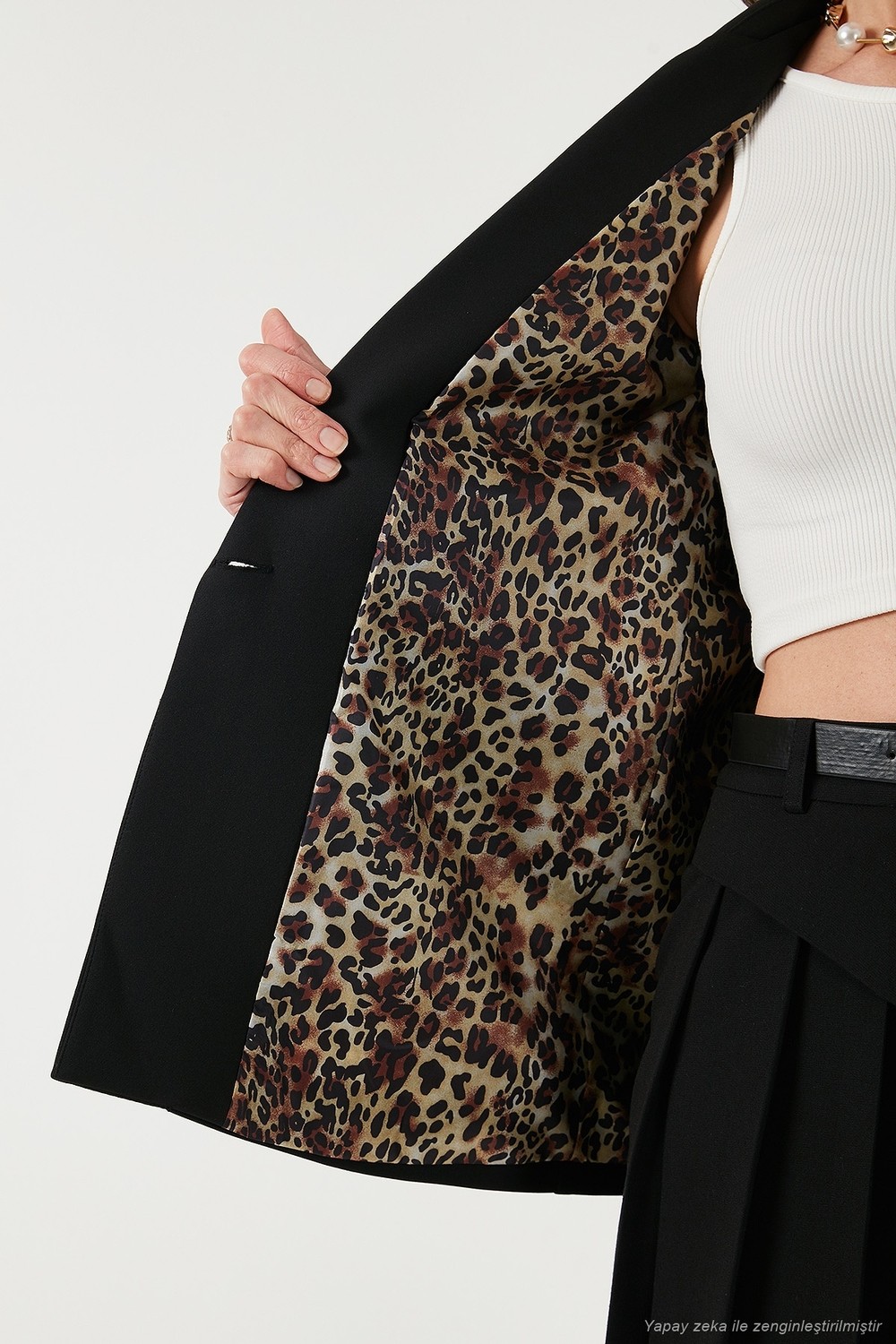 Lela Kadın Blazer Ceket Standart Fit Lacivert Mono Yaka Desenli Astar Detaylı Polyester 6524003 görsel 6