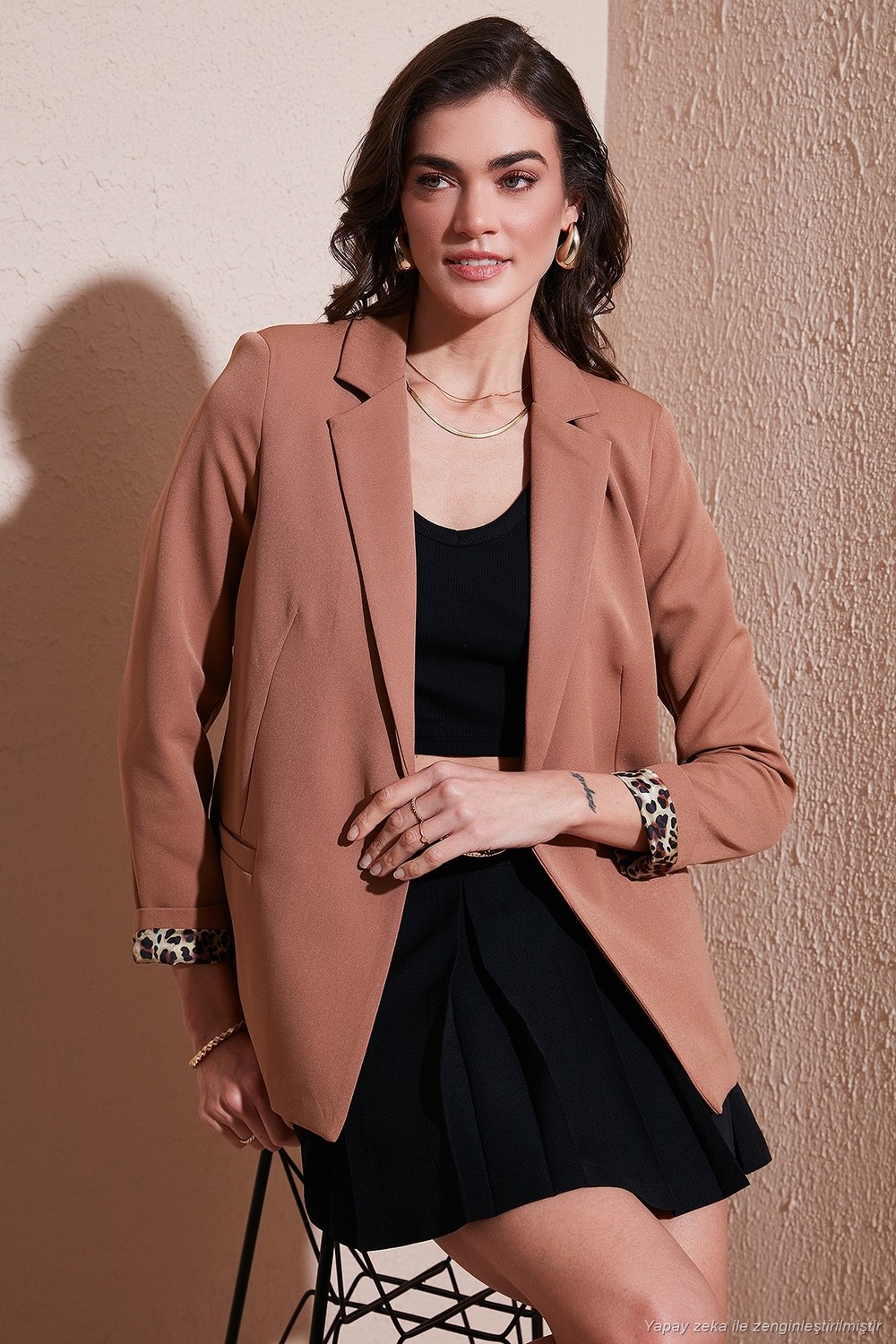 Lela Kadın Blazer Ceket Standart Fit Lacivert Mono Yaka Desenli Astar Detaylı Polyester 6524003 görsel 8