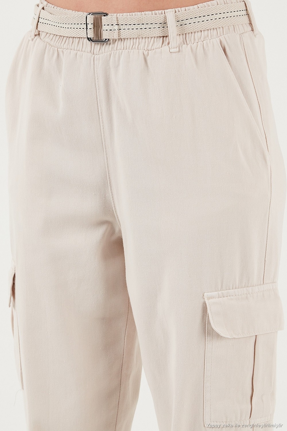 Lela Pamuklu Standart Fit Normal Bel Lastikli Paça Kemerli Jogger Pantolon Bayan Pantolon 668YP5045 görsel 5