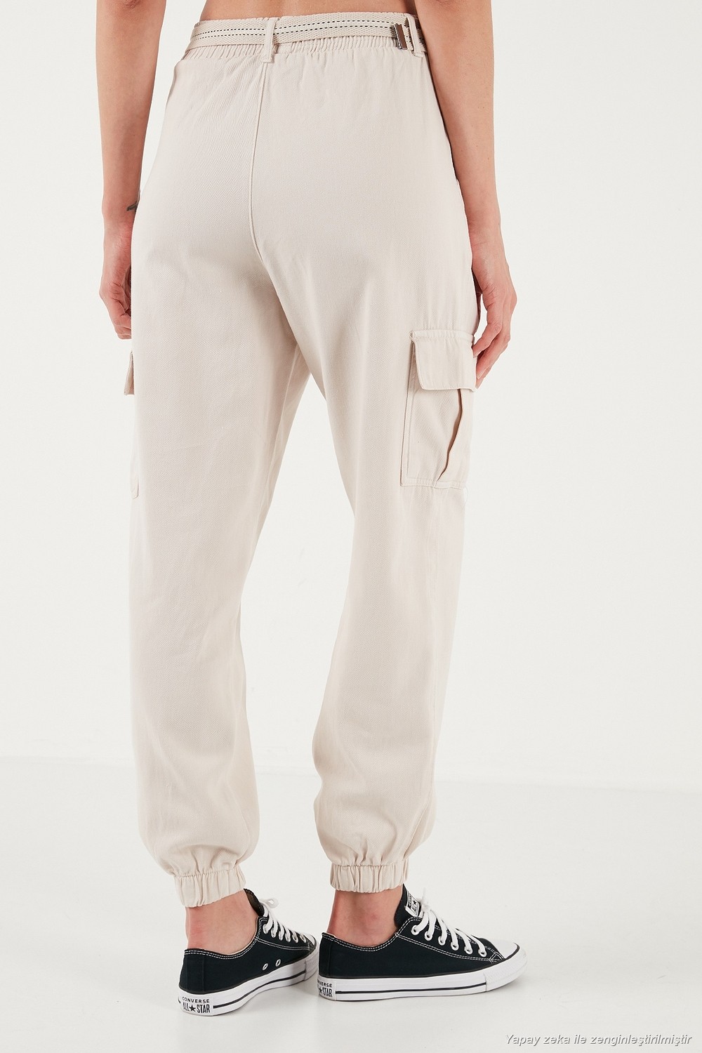 Lela Pamuklu Standart Fit Normal Bel Lastikli Paça Kemerli Jogger Pantolon Bayan Pantolon 668YP5045 görsel 6