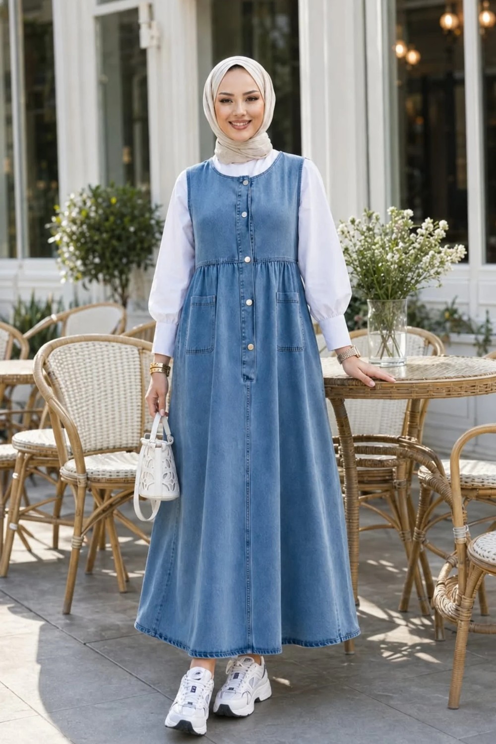 Harma Time Butik Kadın Düğmeli Cepli Kot Mavi Jile görsel 2