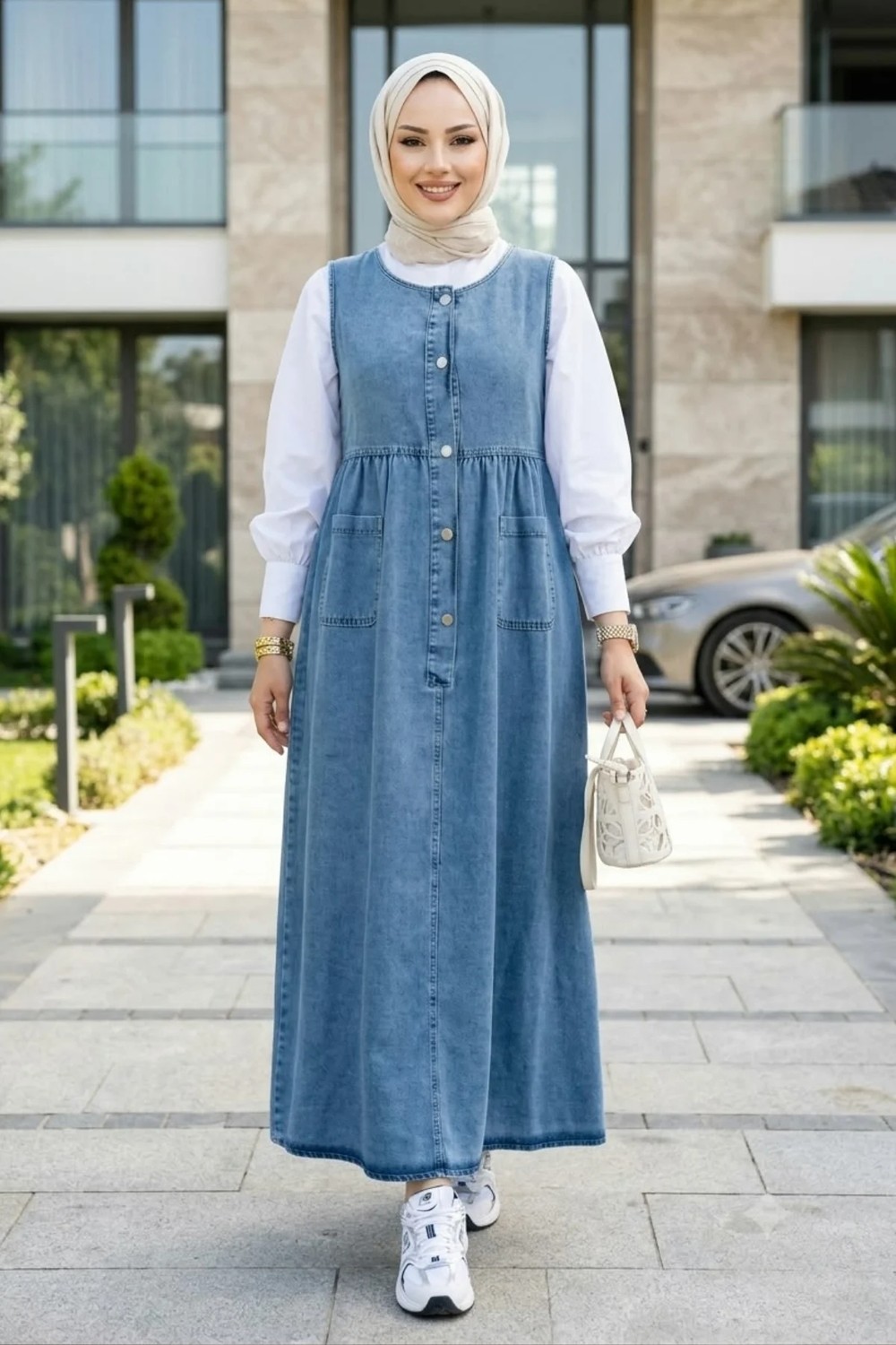 Harma Time Butik Kadın Düğmeli Cepli Kot Mavi Jile görsel 3