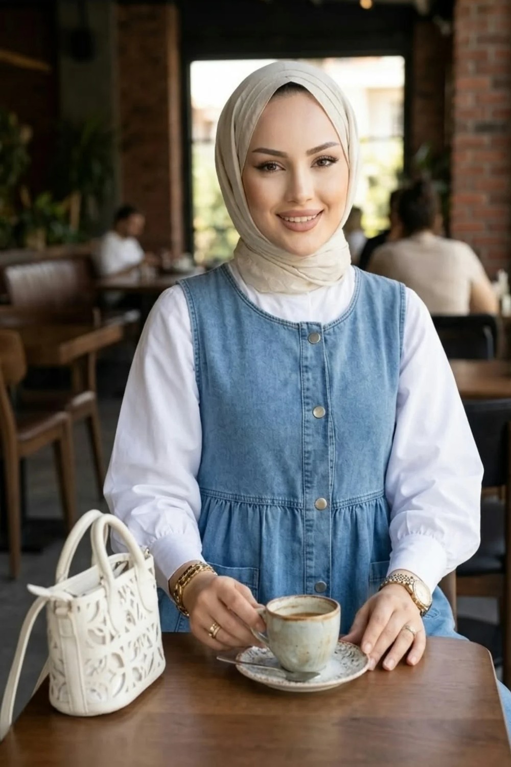 Harma Time Butik Kadın Düğmeli Cepli Kot Mavi Jile görsel 5