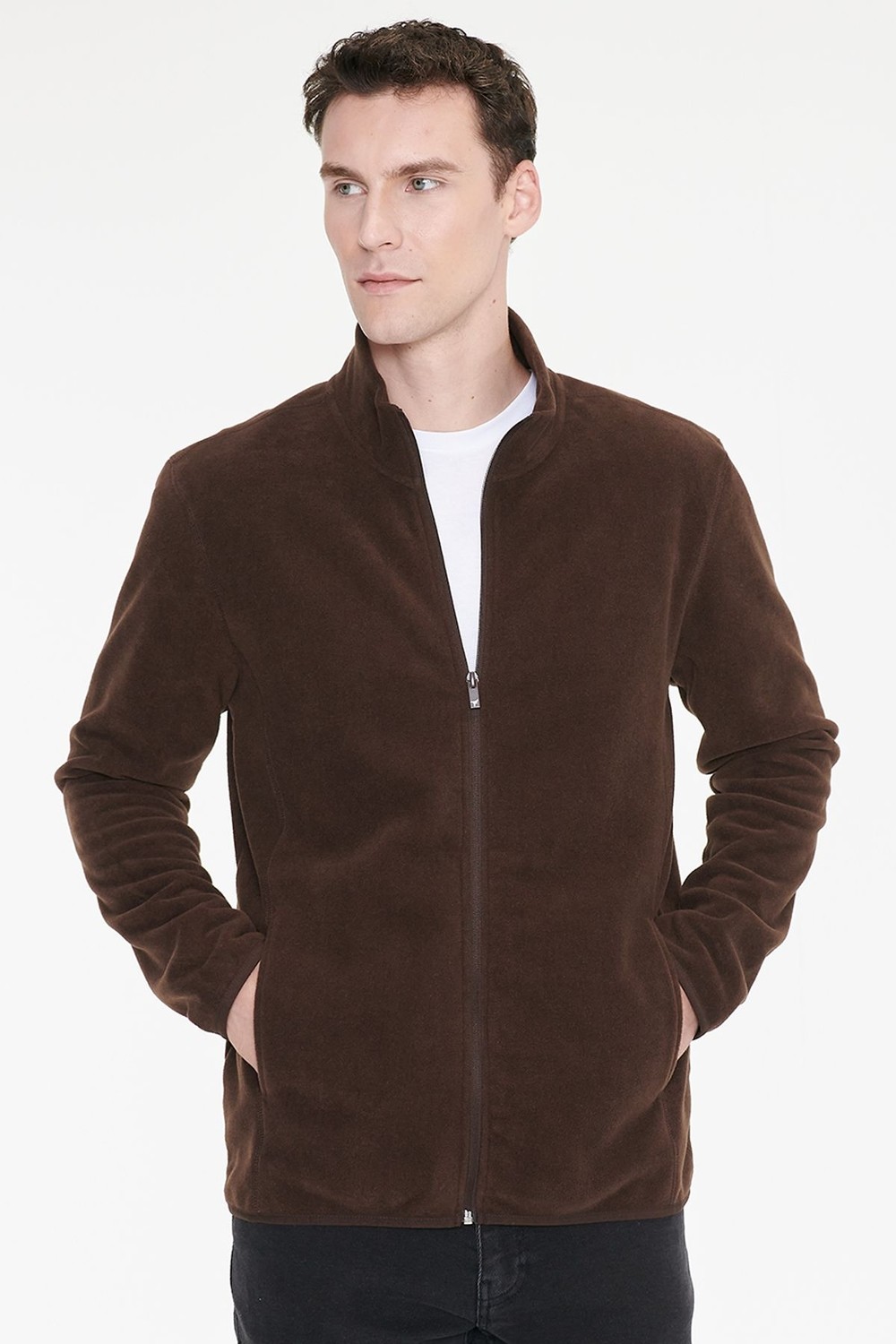 Altınyıldız Classics Erkek Siyah Anti-pilling Tüylenme Yapmayan Standart Fit Dik Bato Yaka Sweatshirt Polar Ceket