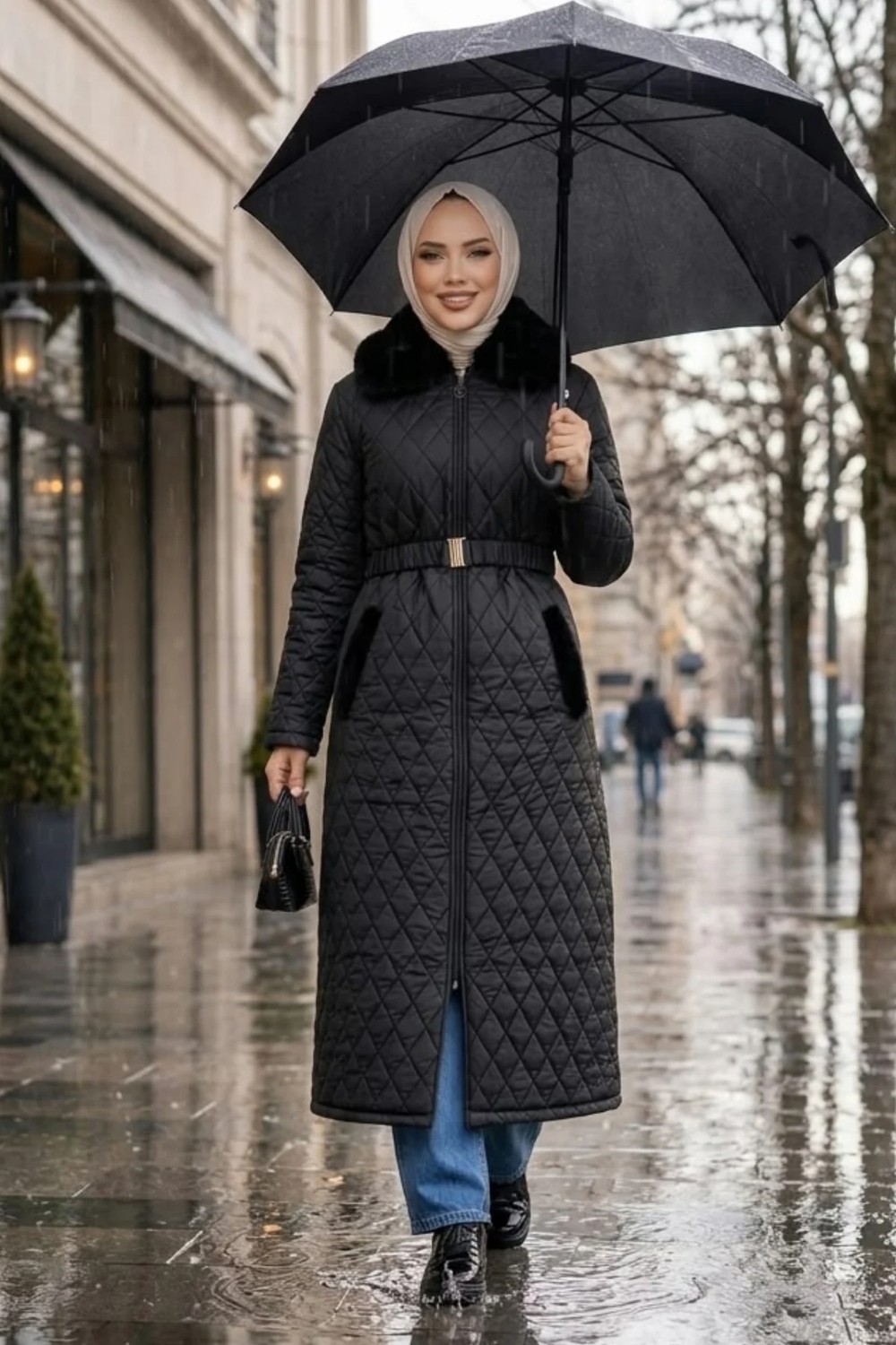 Harma Time Butik Kadın Fermuarlı Kemerli Cepli Kopitone Siyah Mont görsel 4