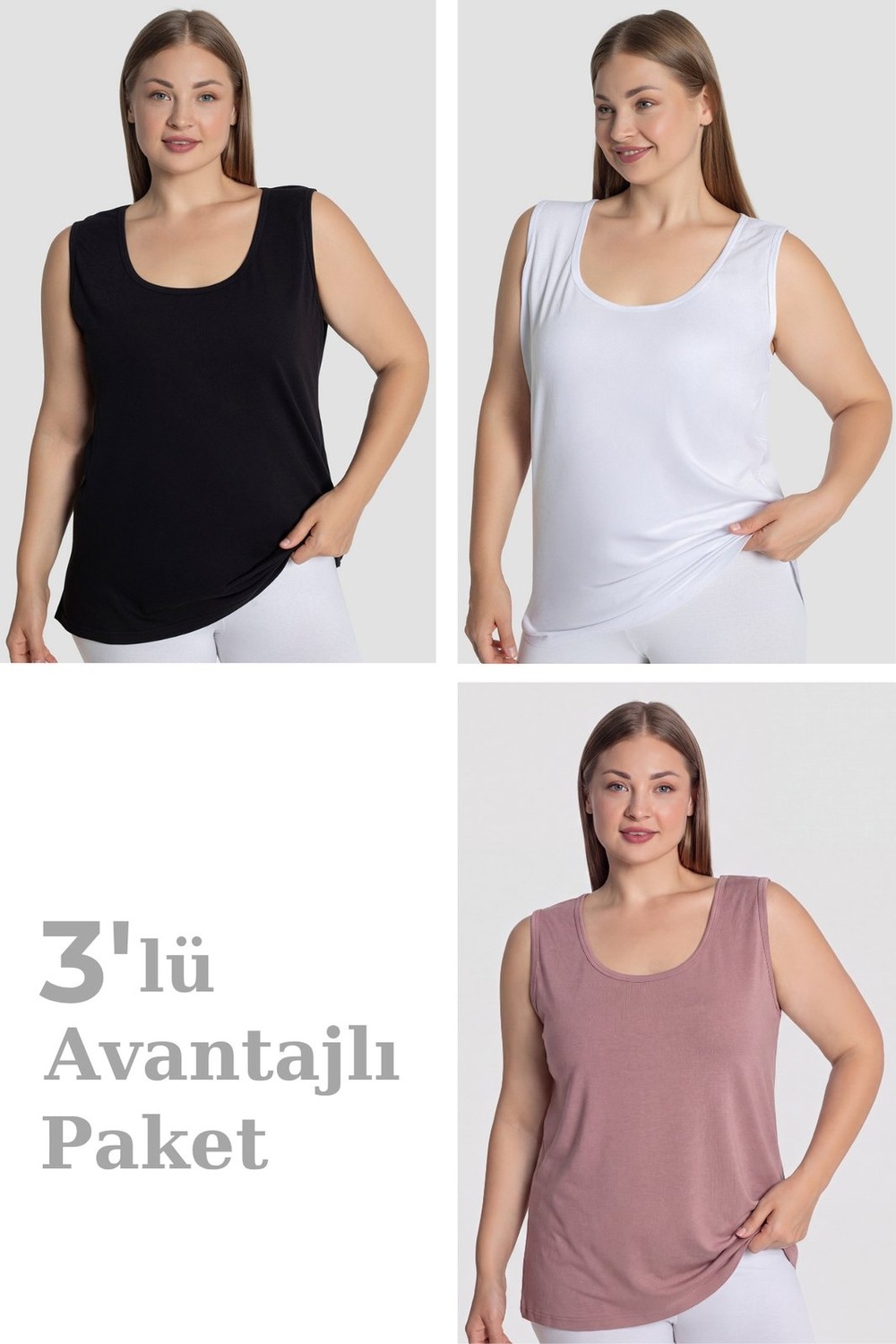 Arma Yıldız Büyük Beden Kadın Atlet Kalın Askılı Kolsuz Pamuklu Likralı