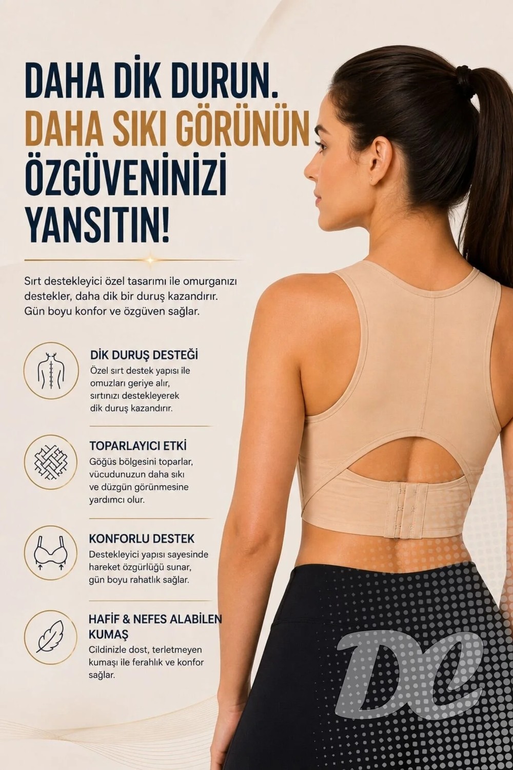 DC Powerslim® Kadın Dik Duruş Destekli Göğüs Toparlayıcı Korse Sütyen Sırt Destekli Ayarlanabilir Kopçalı Büstiyer