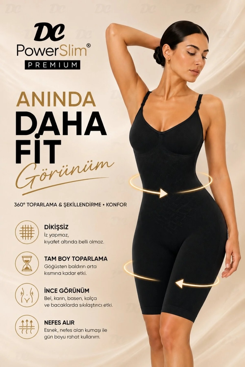 DC Powerslim® Premium Boydan Korse Dikişsiz Tam Boy Toparlayıcı Vücut Şekillendirici