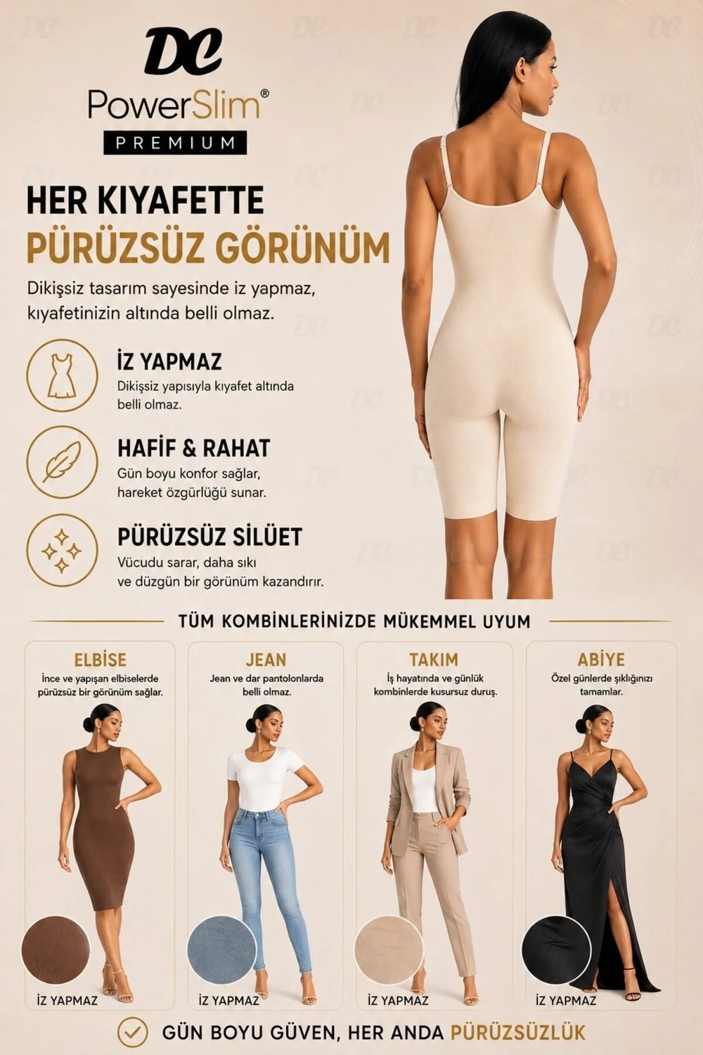 DC Powerslim® Premium Boydan Korse Dikişsiz Tam Boy Toparlayıcı Vücut Şekillendirici görsel 6