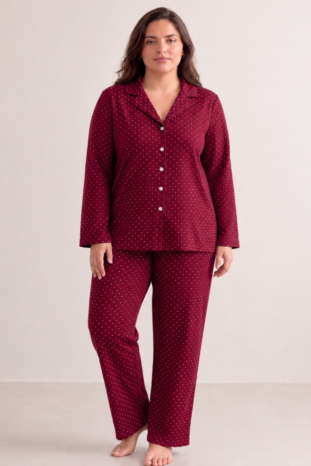 Fit Women Kadın Puantiyeli Düğmeli Siyah Pijama Takımı 852