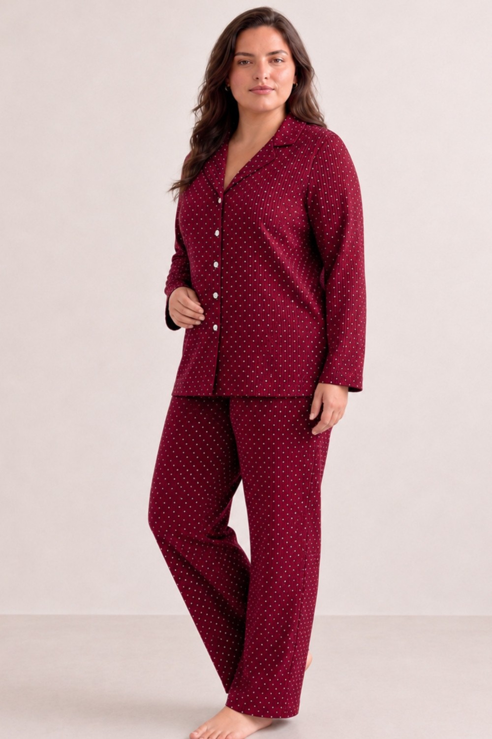 Fit Women Kadın Puantiyeli Düğmeli Siyah Pijama Takımı 852 görsel 6