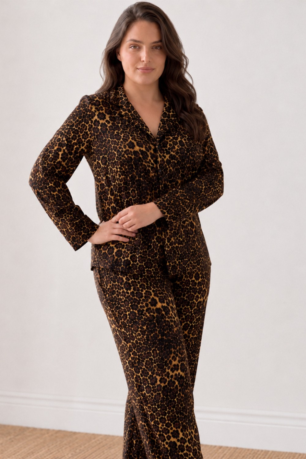 Fit Women Kadın Puantiyeli Düğmeli Siyah Pijama Takımı 852