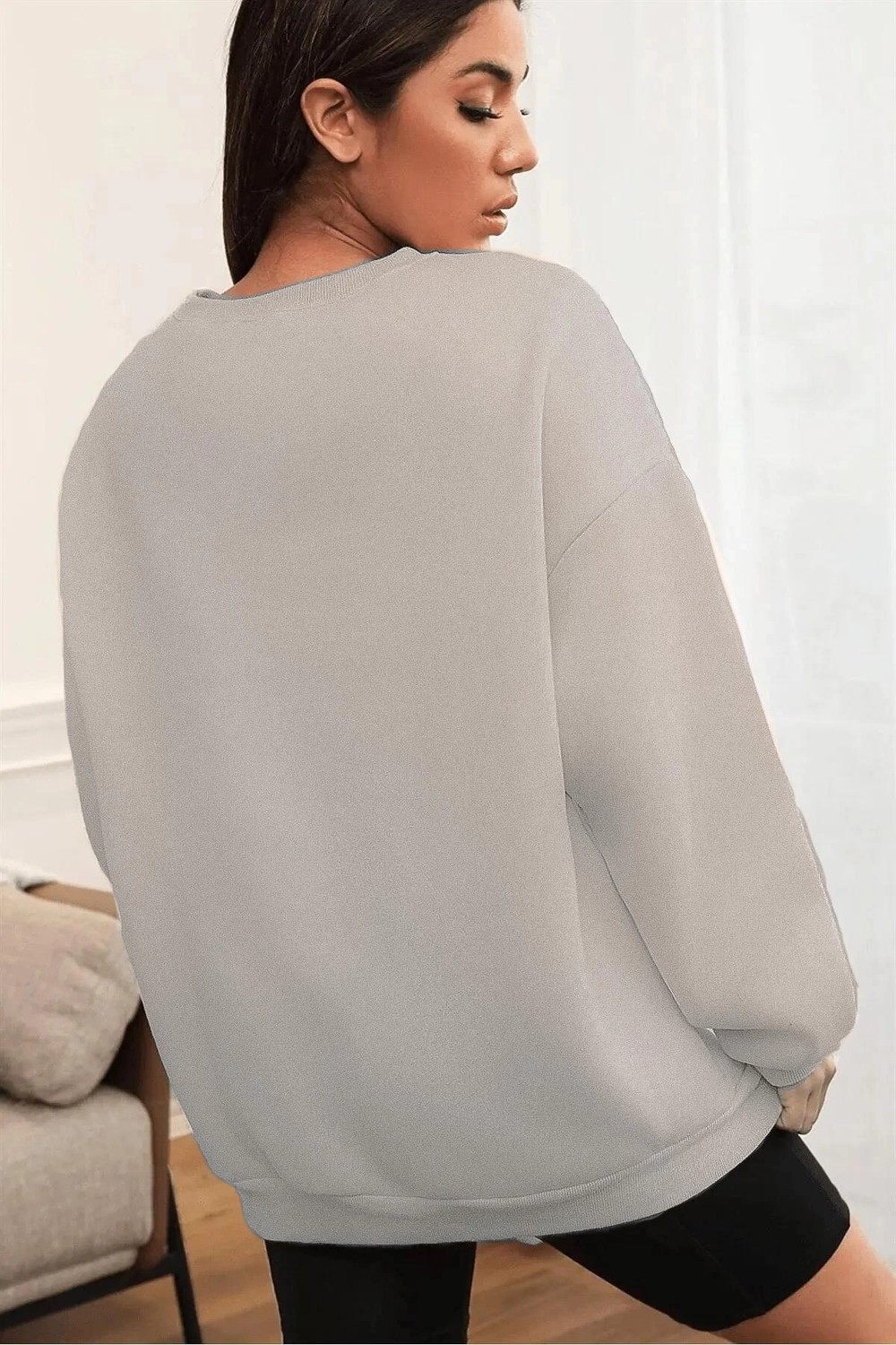Beruflic Kadın Düz Bisiklet Yaka 3 Iplik Sweatshirt - Boyalı Gri görsel 2