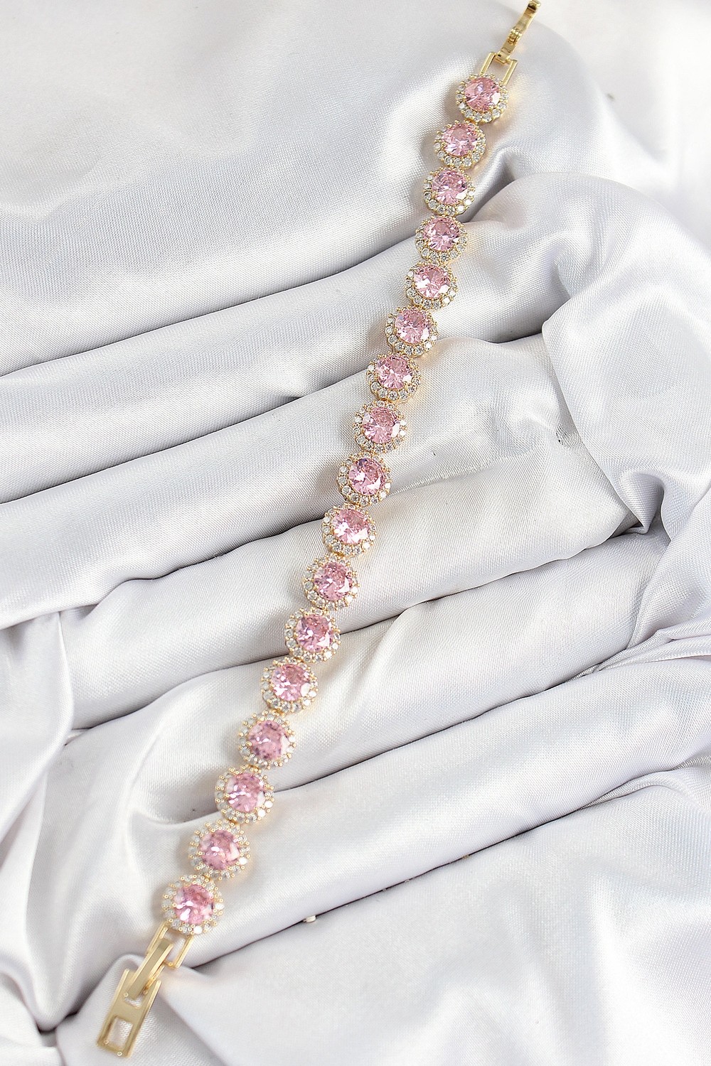 Eldenör Pirinç Pembe Zirkon Taşlı Daire Baget Model Gold Renk Vıp Seri Kadın Bileklik 5886 görsel 2