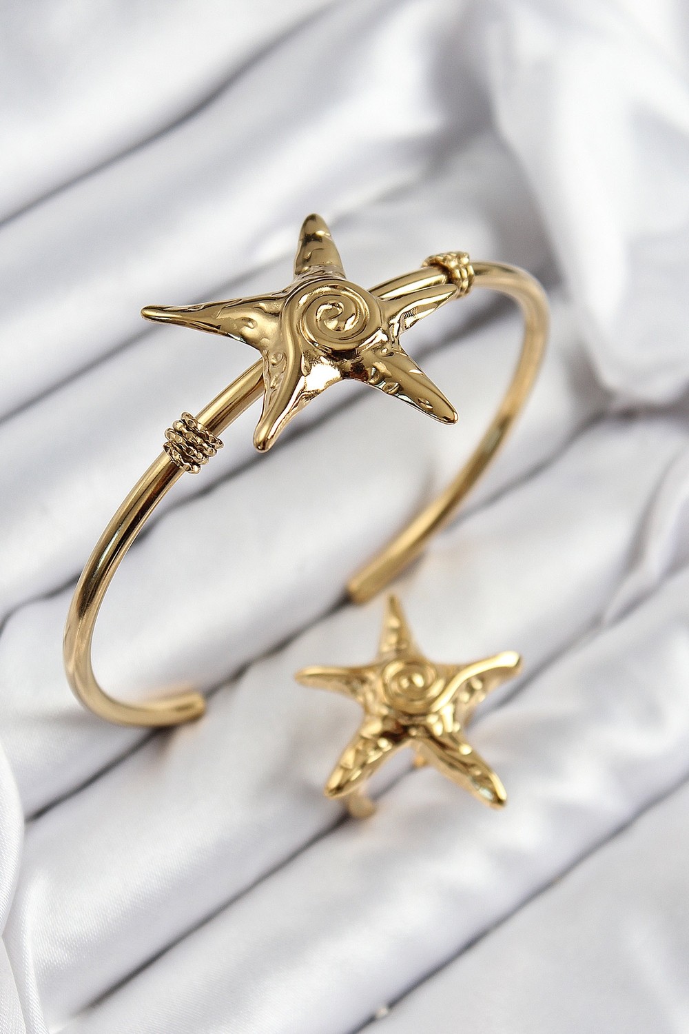 Eldenör Pirinç Deniz Yıldızı Model Gold Renk Bileklik Yüzük Set 5886