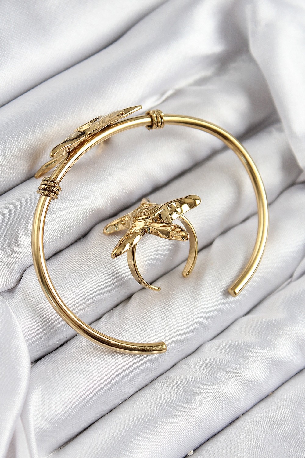 Eldenör Pirinç Deniz Yıldızı Model Gold Renk Bileklik Yüzük Set 5886 görsel 2