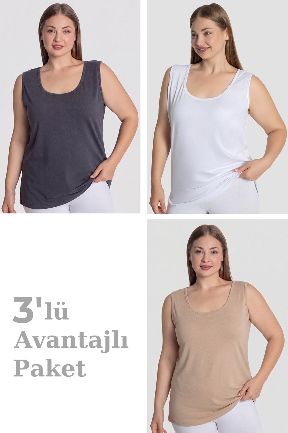 Arma Yıldız Büyük Beden Kadın Atlet Kalın Askılı Kolsuz Pamuklu Likralı