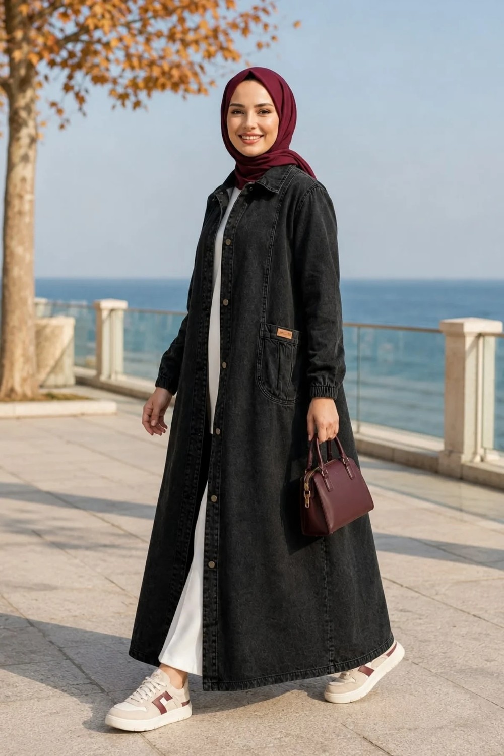 Harma Time Butik Kadın Düğmeli Cepli Denim Siyah Kot Kap görsel 3