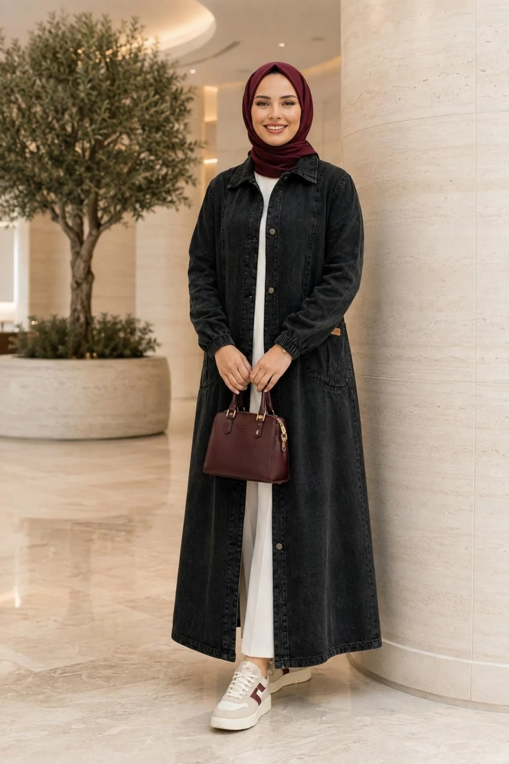 Harma Time Butik Kadın Düğmeli Cepli Denim Siyah Kot Kap görsel 5
