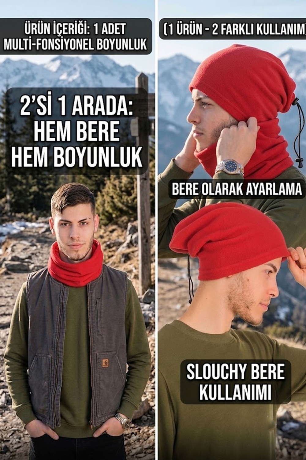 Ritagarcia Erkek Polar Boyunluk Bere 2'si 1 Arada Ipli Ayarlanabilir Çok Amaçlı Kışlık Boyunluk Bere görsel 5