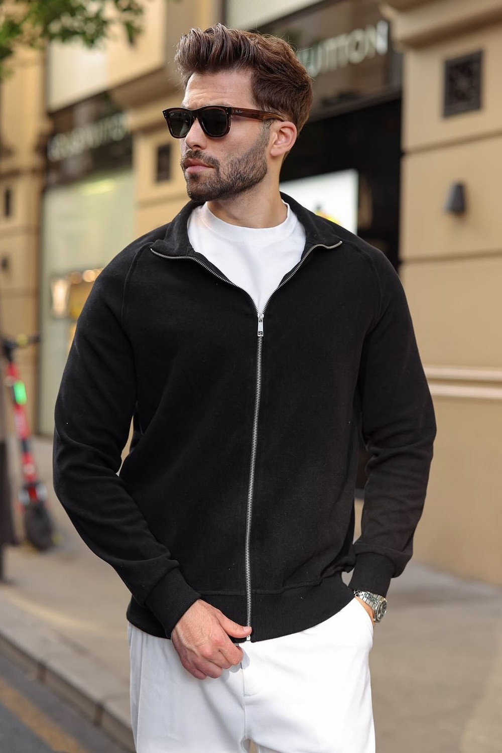 Madmext Siyah Fermuarlı Dik Yaka Basic Erkek Hırka E7199