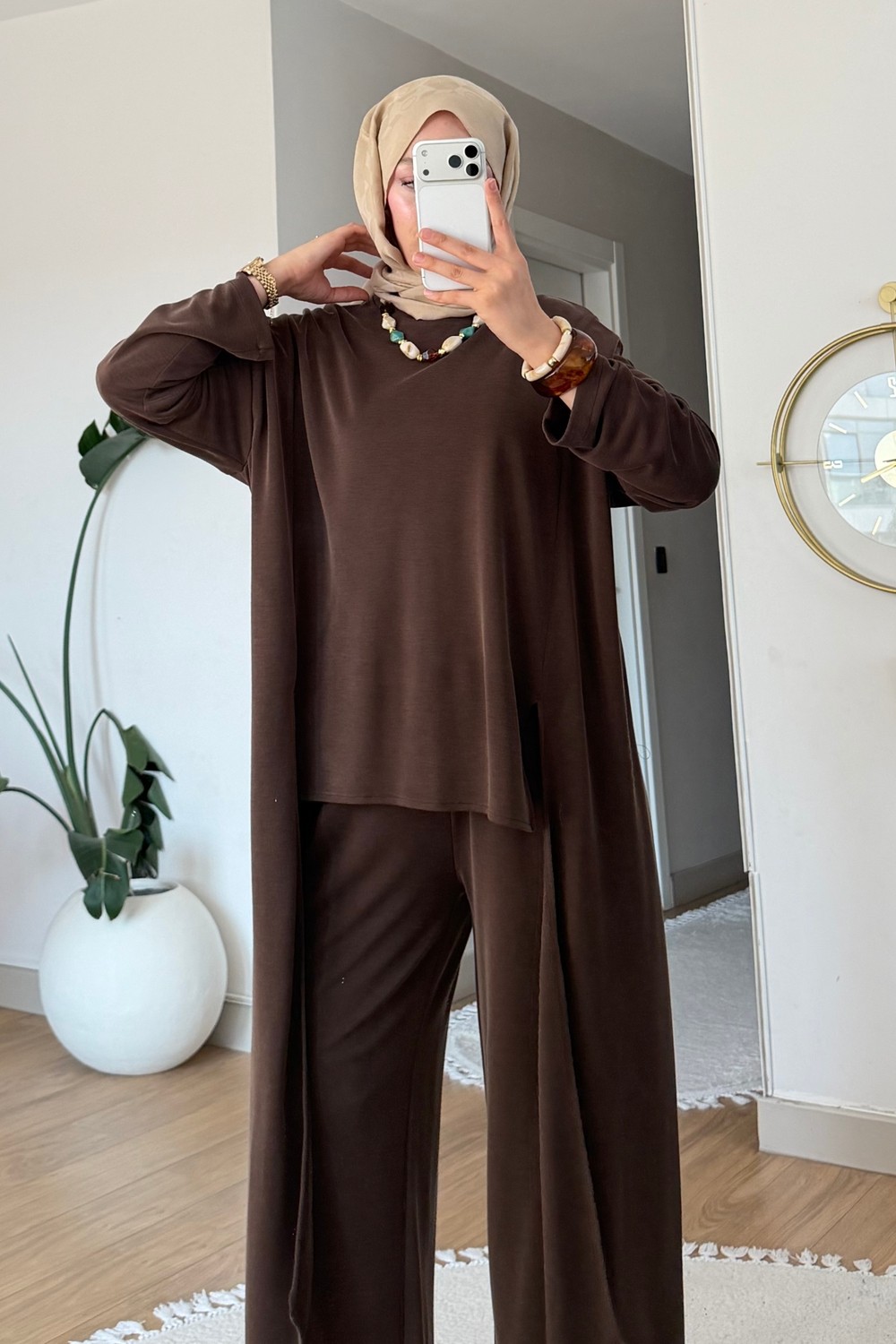 Tesettür Diyarı Peny Pike Orijinal Modal Kumaş Parçalı Tunik-Pantolon Tesettür Takım- Lacivert görsel 2