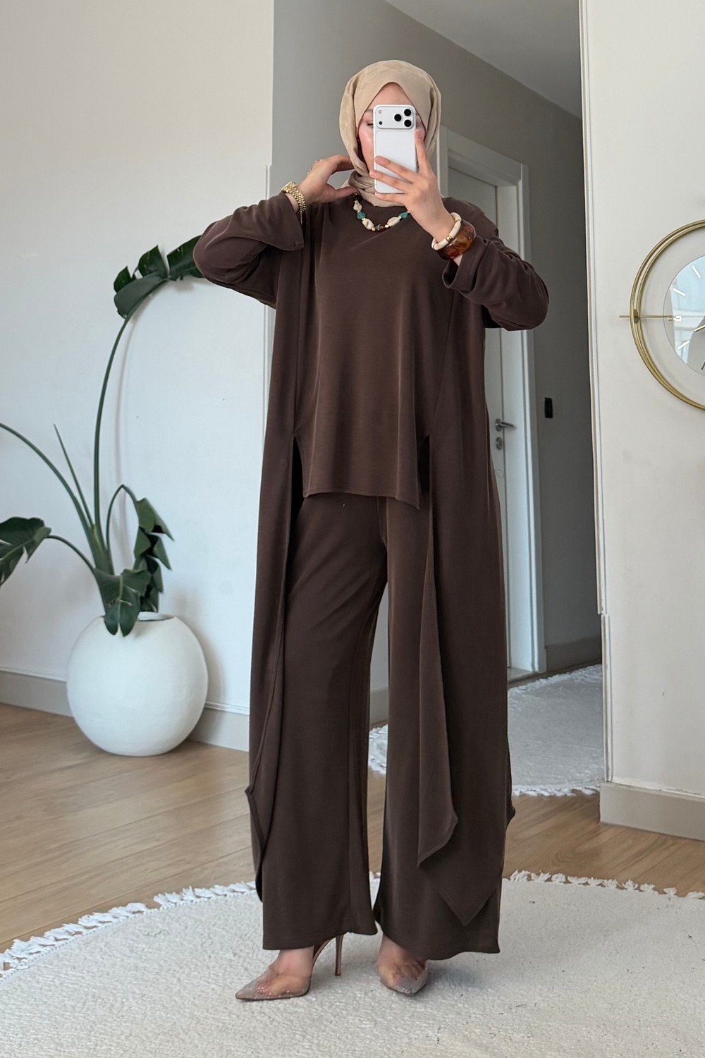 Tesettür Diyarı Peny Pike Orijinal Modal Kumaş Parçalı Tunik-Pantolon Tesettür Takım- Lacivert görsel 3