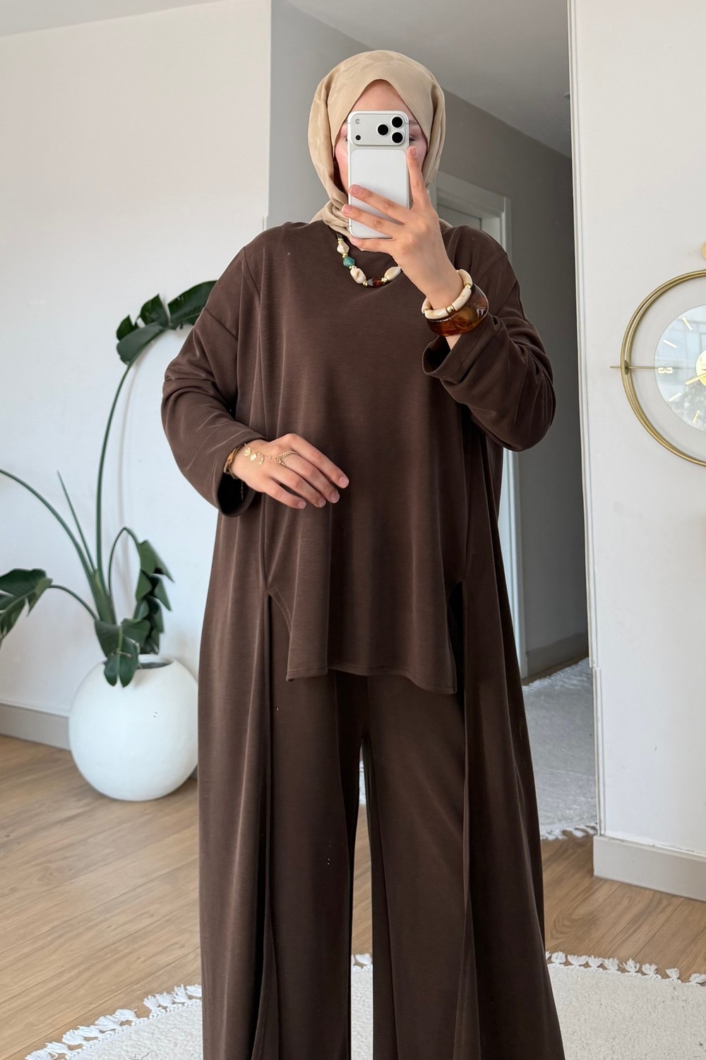 Tesettür Diyarı Peny Pike Orijinal Modal Kumaş Parçalı Tunik-Pantolon Tesettür Takım- Lacivert görsel 4