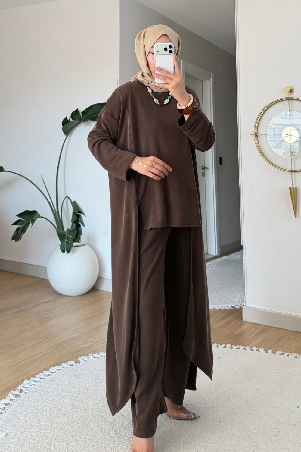 Tesettür Diyarı Peny Pike Orijinal Modal Kumaş Parçalı Tunik-Pantolon Tesettür Takım- Lacivert görsel 5