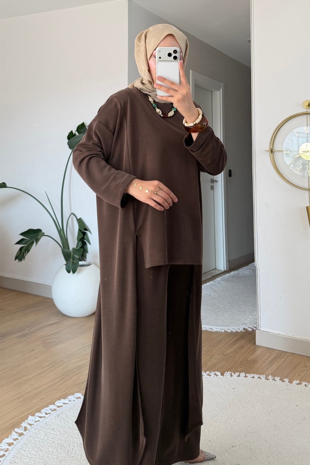 Tesettür Diyarı Peny Pike Orijinal Modal Kumaş Parçalı Tunik-Pantolon Tesettür Takım- Lacivert görsel 6