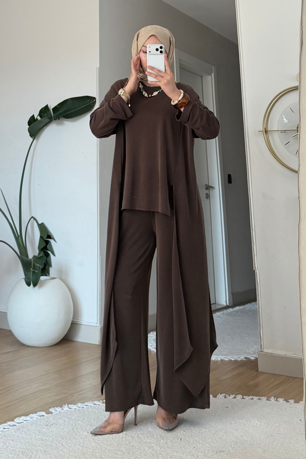 Tesettür Diyarı Peny Pike Orijinal Modal Kumaş Parçalı Tunik-Pantolon Tesettür Takım- Lacivert görsel 7