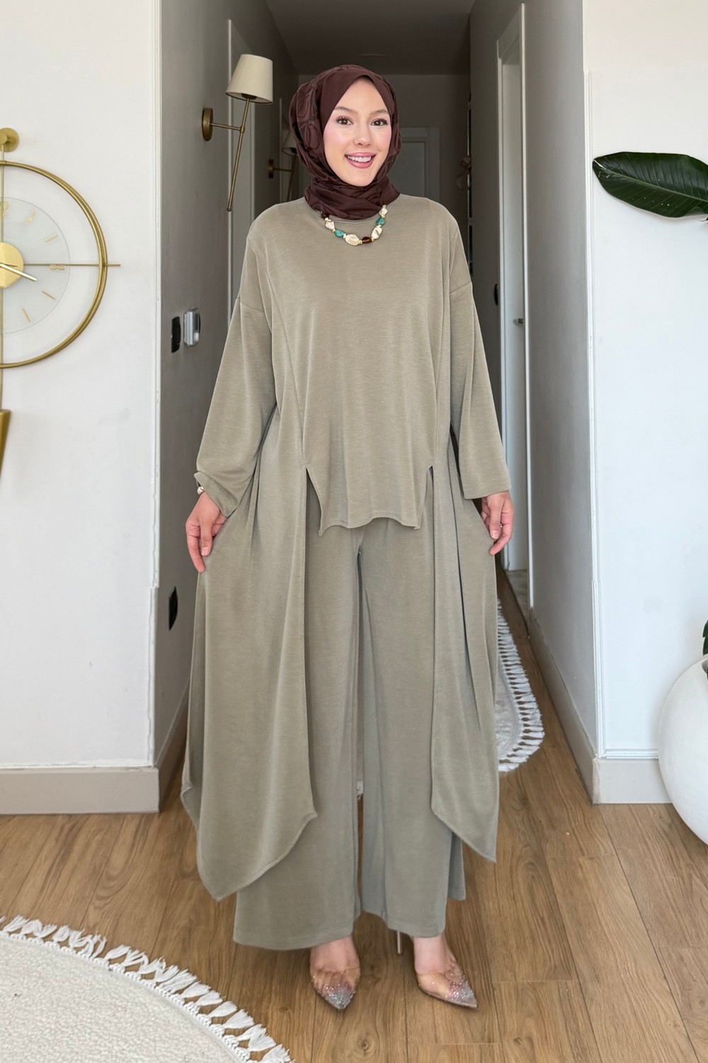 Tesettür Diyarı Peny Pike Orijinal Modal Kumaş Parçalı Tunik-Pantolon Tesettür Takım- Lacivert görsel 8