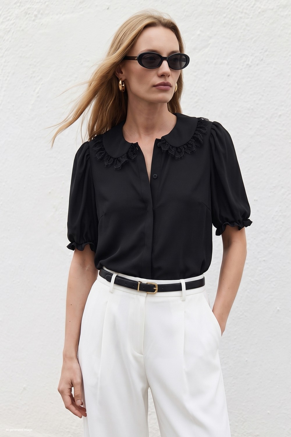 Sateen Yaka Detaylı Gömlek - Siyah görsel 8