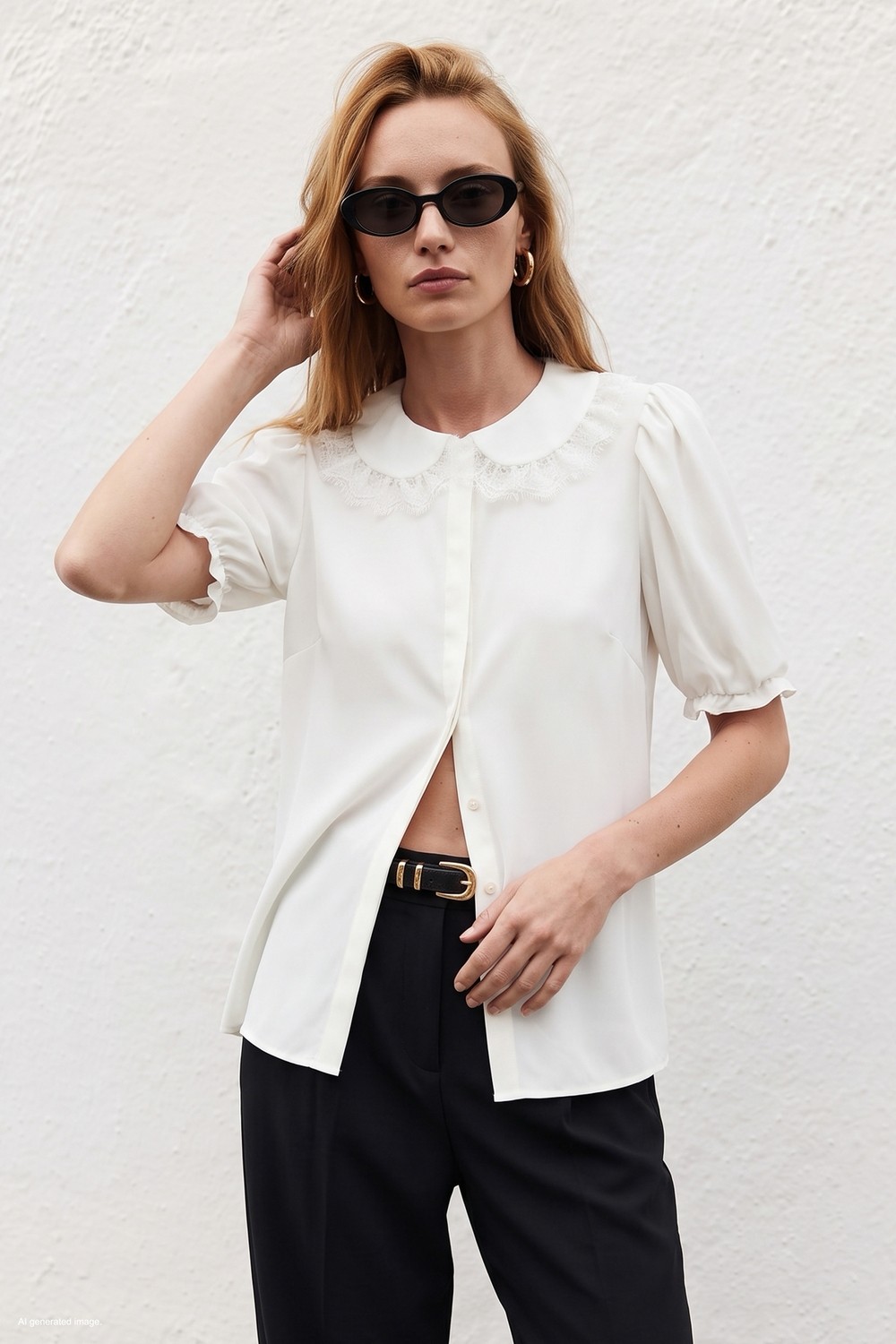 Sateen Yaka Detaylı Gömlek - Siyah