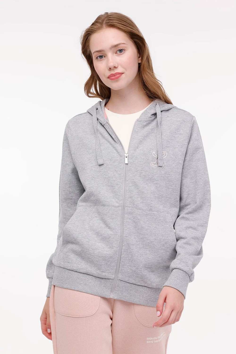 Lumberjack Hoodıe Fz It Logo Basıc Gri Kadın Eşofman Üstü