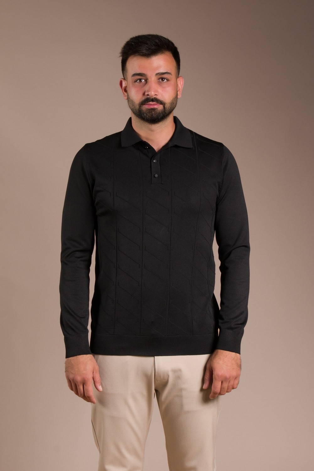 Zeki Özer Erkek Bej Desenli Polo Yaka Triko görsel 4