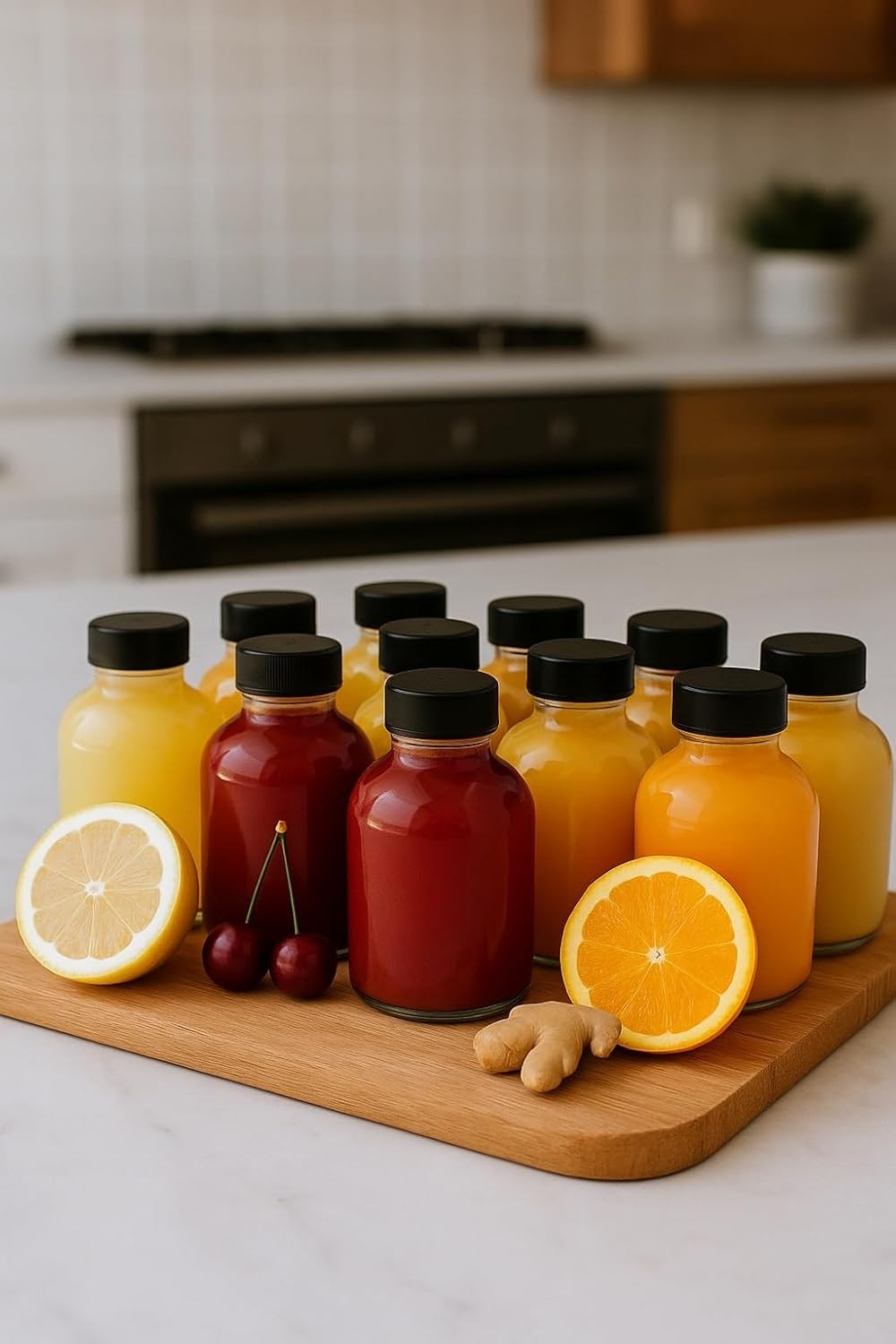 OEM 12 Adet Siyah Plastik Sızdırmaz Kapaklı Cam 50 ml Mini Shot Ginger Detox Şişe Kolonya Koku Süs Şişe
