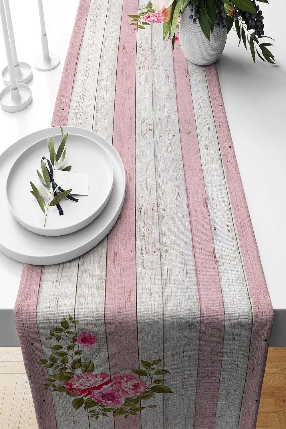 OEM Pelangi Pembe Vintage Gül Desenli Leke Tutmaz Kumaş Salon Mutfak Masa Değişik Ranır Modelleri Runner, Pembe-Beyaz 40 x 140