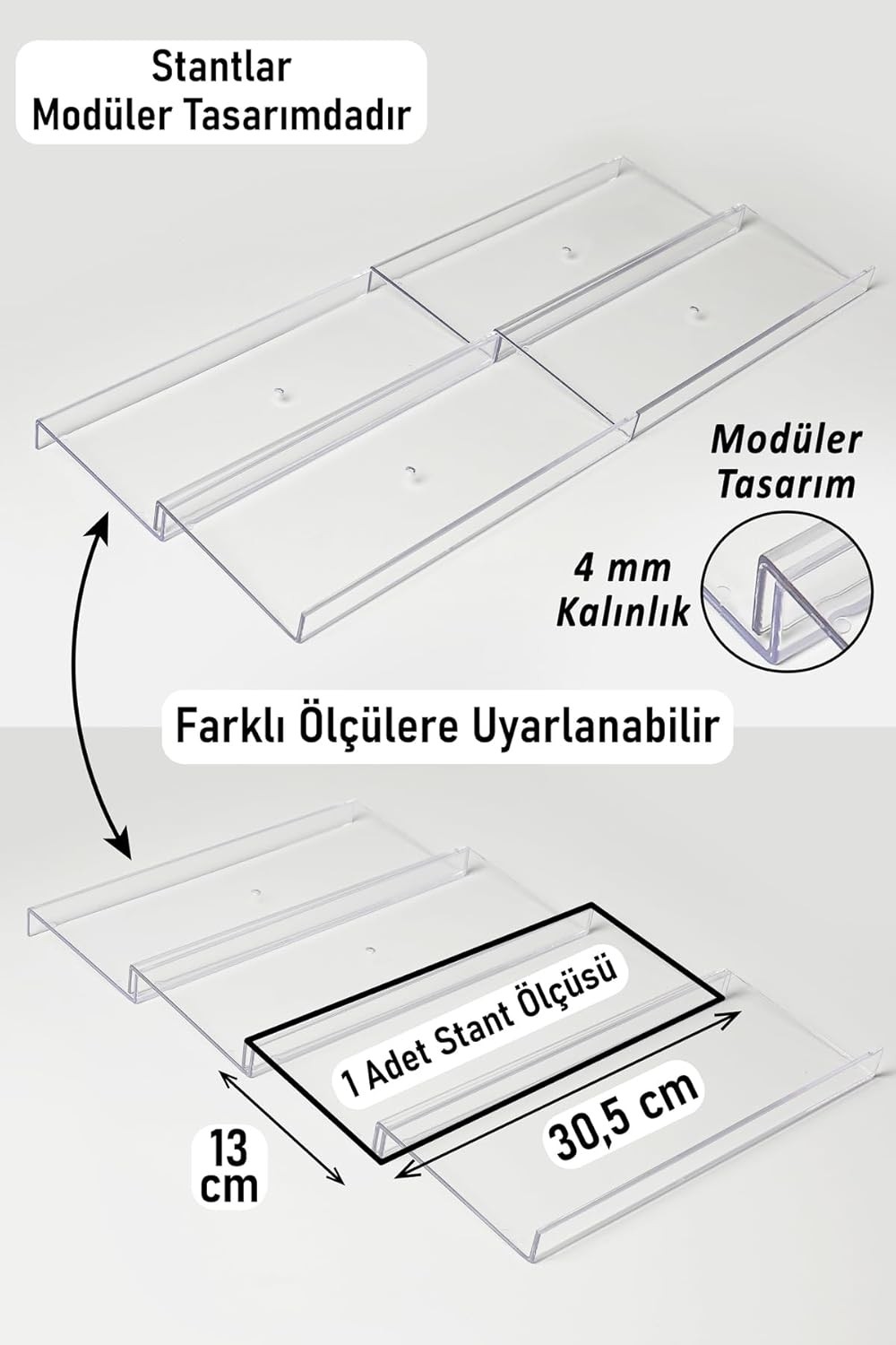 OEM 4 Adet Çekmece Içi Baharatlık Düzenleyici Stant 30,5 cm x 13CM (Kavanozlar Hariçtir) Z305 Şeffaf görsel 3
