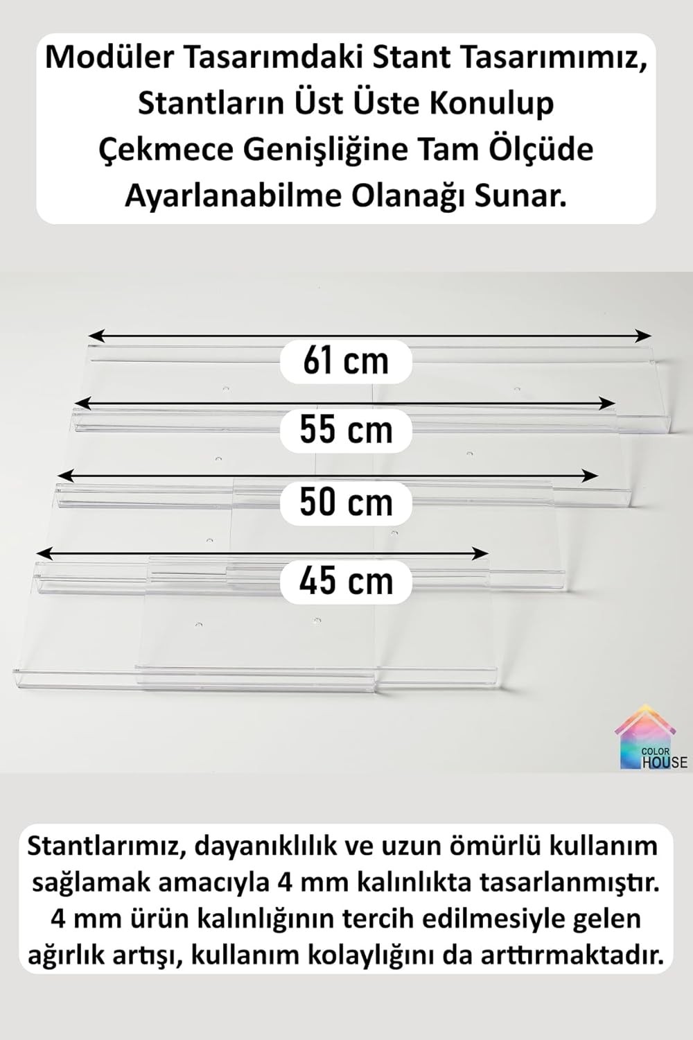 OEM 4 Adet Çekmece Içi Baharatlık Düzenleyici Stant 30,5 cm x 13CM (Kavanozlar Hariçtir) Z305 Şeffaf görsel 5