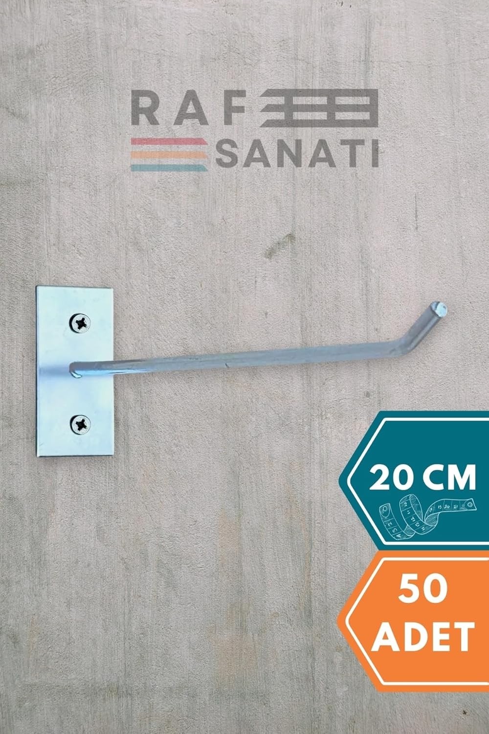 OEM Duvar Kancası 20 cm Duvar ve Suntaya Monte Askı Vidalı Kanca Raf Kancası Raf Askısı Aksesuar Tel (10) görsel 5