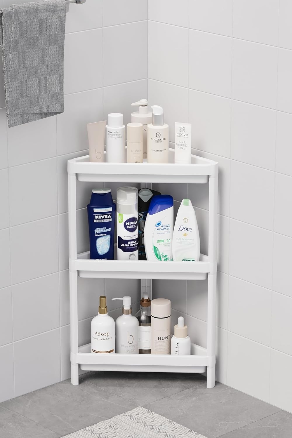 Özkaya Store 3 Katlı Üçgen Plastik Beyaz Banyo Mutfak Rafı MIT1059