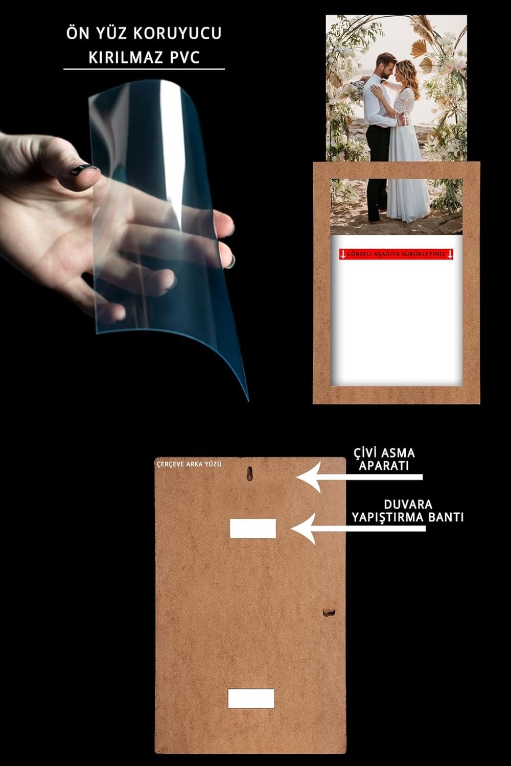 OEM Yhfoto 5 Adet 30X30 Çerçeve Ahşap Beyaz Şeritli Fotoğraf Mdf Çerçeve Kare Çerçeve Kahverengi 30 x 30 görsel 2