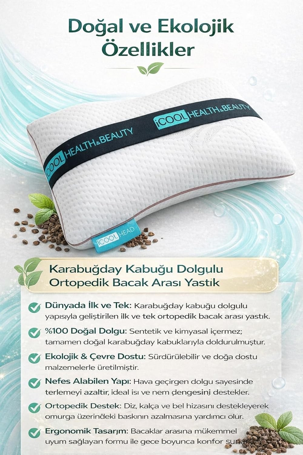 Özkaya Store Ortopedik Bacak Arası ve Diz Arası Yastık, Doğal Karabuğday Kabuğu Dolgulu, Nefes Alan Oeko Tex Sertifikalı Kumaş, Yan Yatanlar ve Hamileler Için Uyku Desteği görsel 4