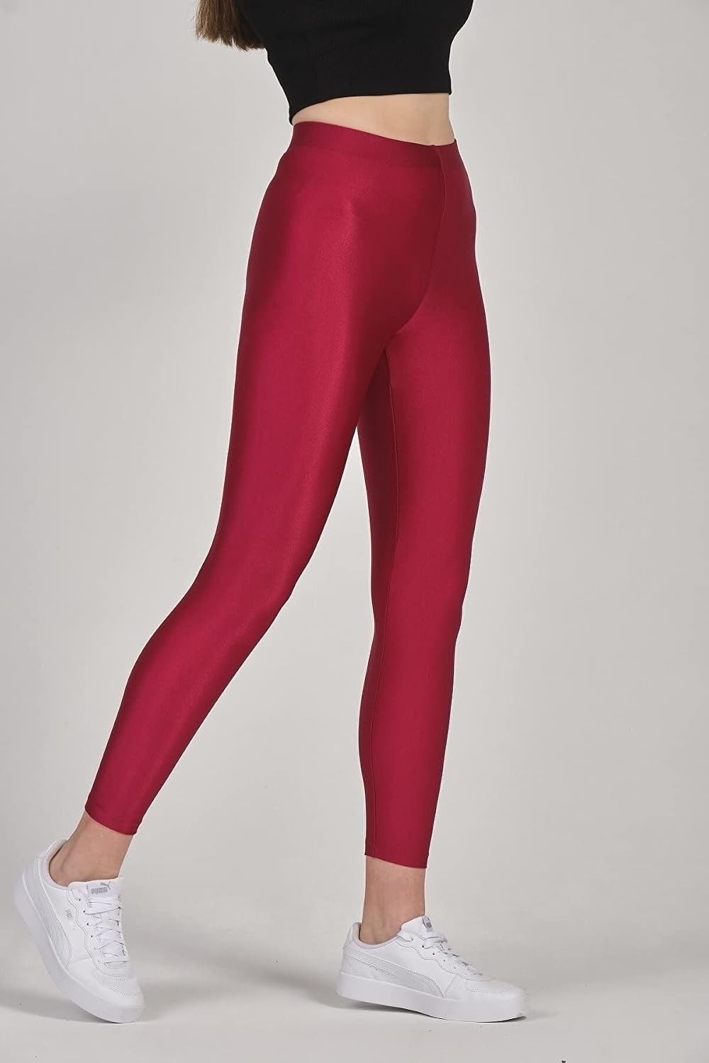 Kadın Parlak Bilek Boy Orta Yüksek Bel Disko Slim Fit Renkli Sporcu Tayt - 4892-1 görsel 2